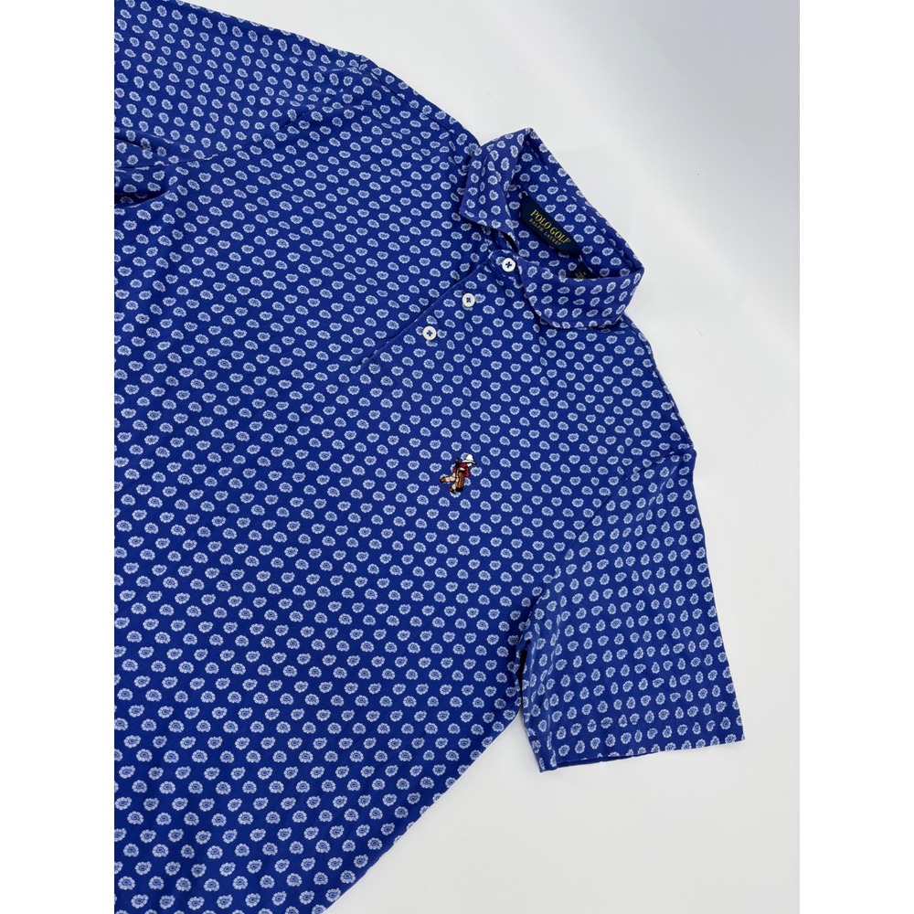 Polo Golf Ralph Lauren Mens Medium Blue Paisley Caddie Embroidered Polo Shirt